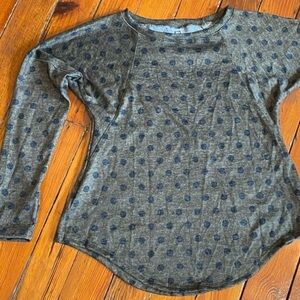 Erge Drop Shoulder Green & Navy Polka Dot Long Sleeve Top Size XL Girl NWT